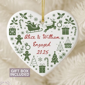 Engaged Ornament 2025 - Custom Engagement Ornament with Names & Date - Personalized Wedding Ornament - First Christmas Engaged