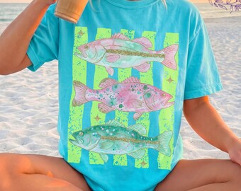 Comfort Colors Preppy Fish Shirt, Summer Boho Tee, Coastal Beach T-shirt, Tropical Bright Color Fish Tshirt, Retro Graphic Ocean Life Tee