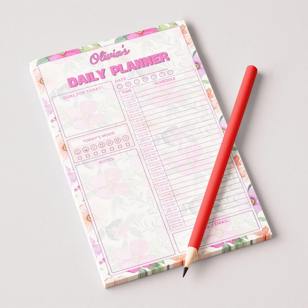 Personalized Floral Daily Planner Notepad 5" X 8", Stationery Gifts, 50 ...