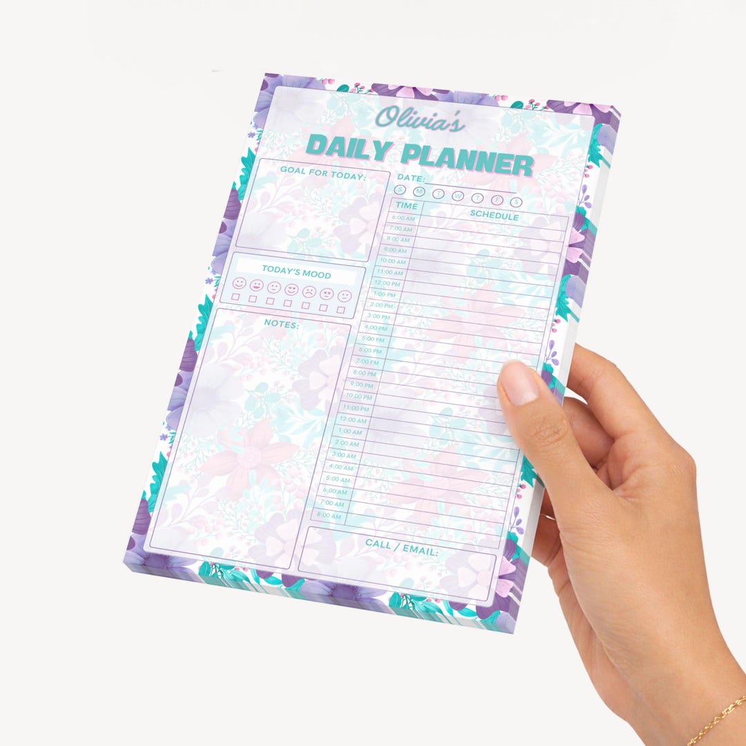 Personalized Floral Daily Planner Notepad 5" X 8", Stationery Gifts, 50 ...