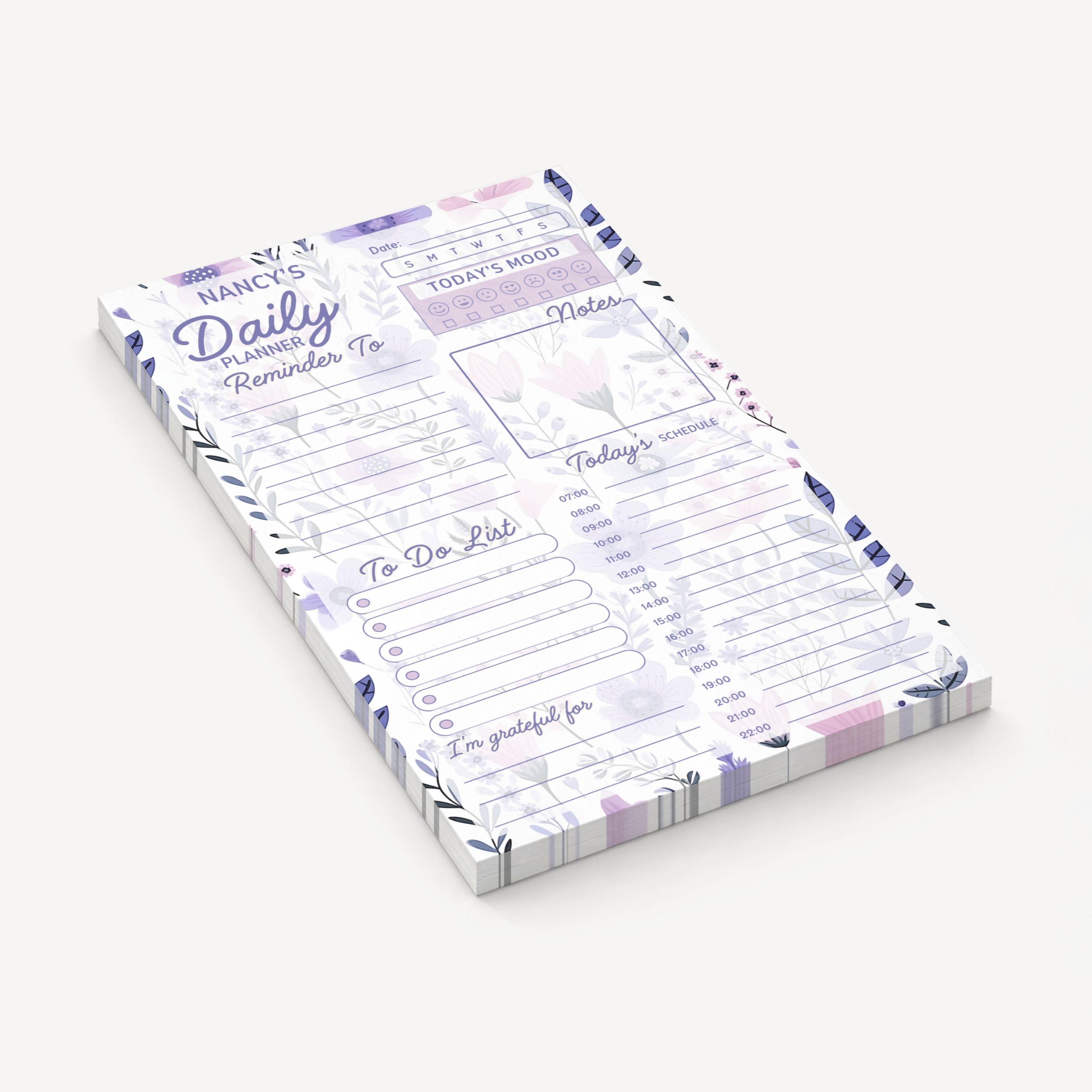 Personalized Floral Daily Planner Notepad 5" X 8", Stationery Gifts, 50 ...