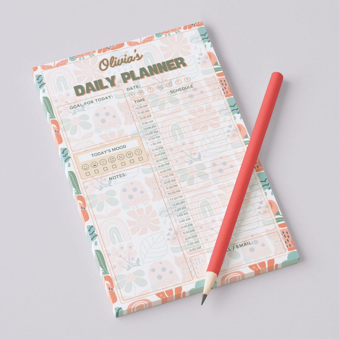 Personalized Floral Daily Planner Notepad 5" X 8", Stationery Gifts, 50 ...