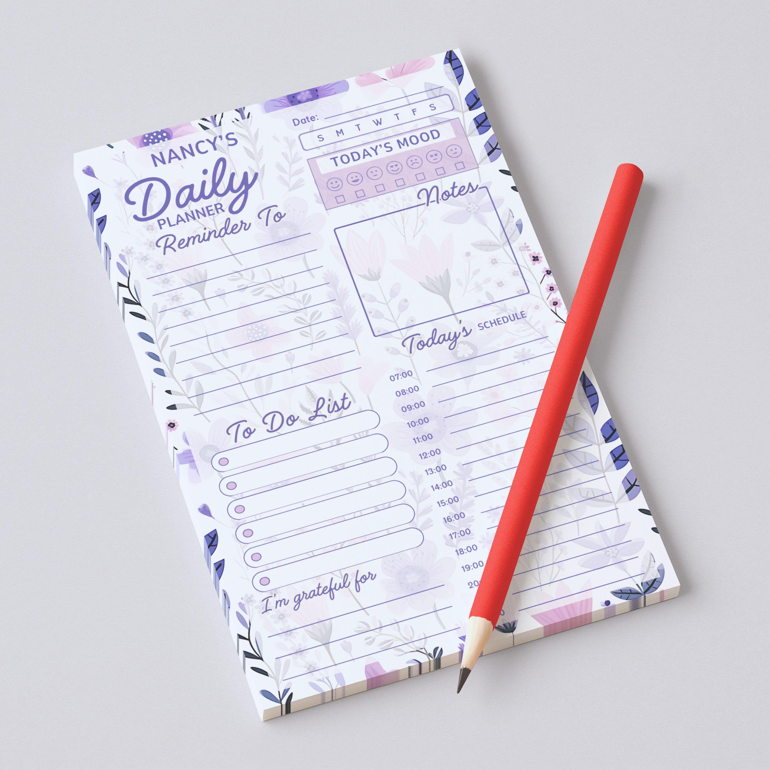Personalized Floral Daily Planner Notepad 5" X 8", Stationery Gifts, 50 ...