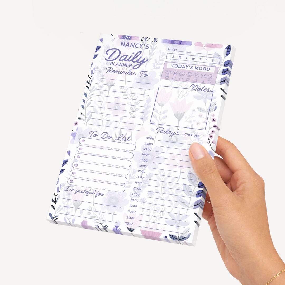 Personalized Floral Daily Planner Notepad 5" X 8", Stationery Gifts, 50 ...