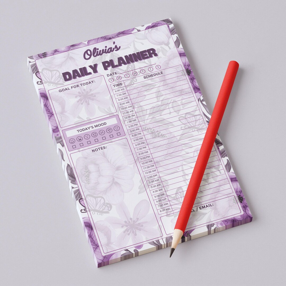 Personalized Floral Daily Planner Notepad 5" X 8", Stationery Gifts, 50 ...