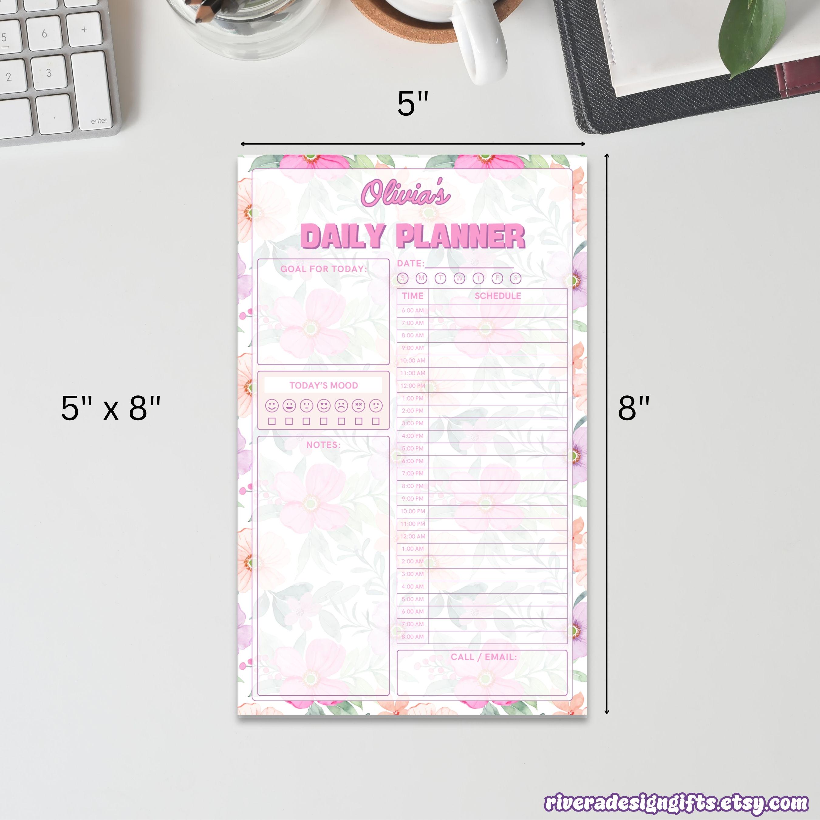 Personalized Floral Daily Planner Notepad 5" X 8", Stationery Gifts, 50 ...