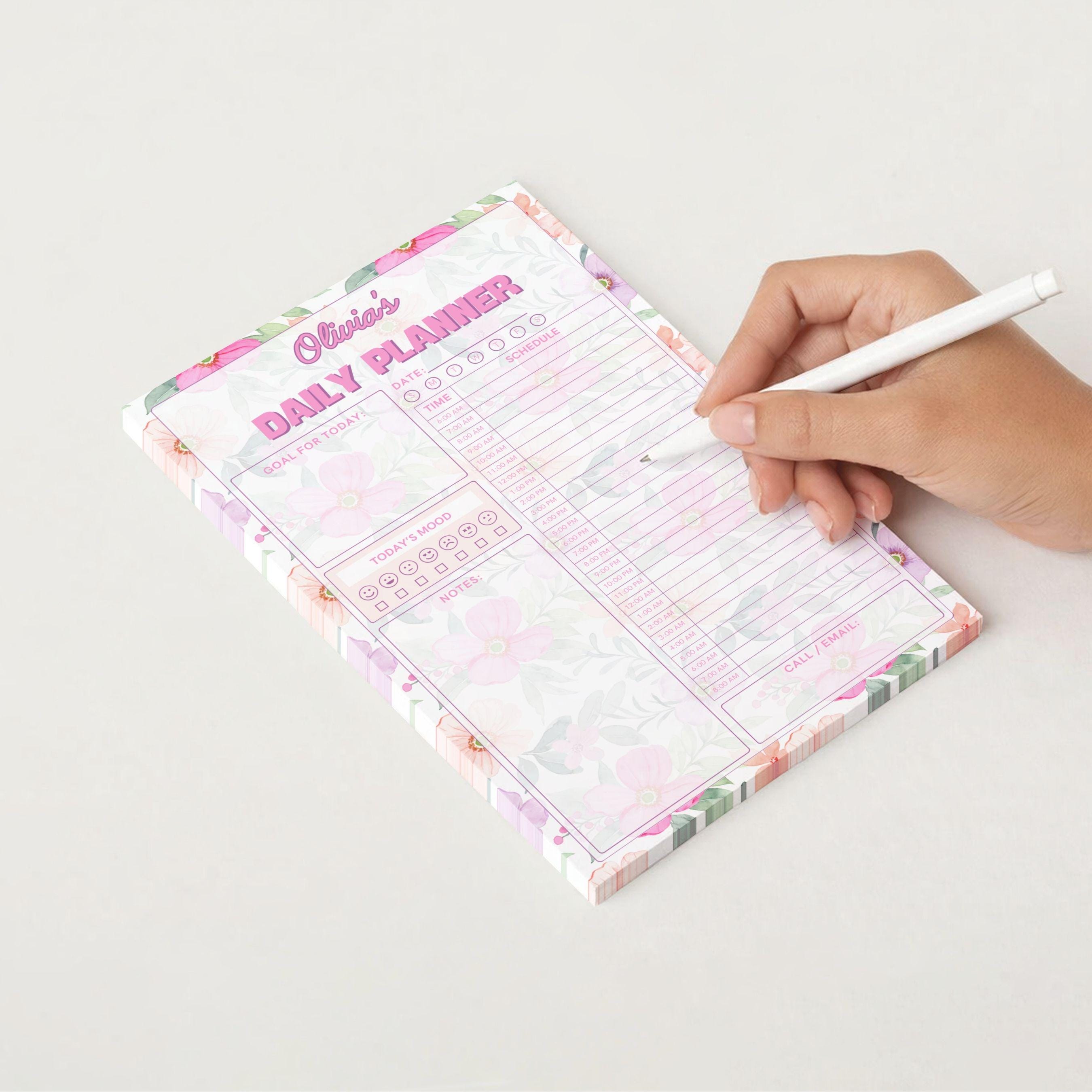 Personalized Floral Daily Planner Notepad 5" X 8", Stationery Gifts, 50 ...