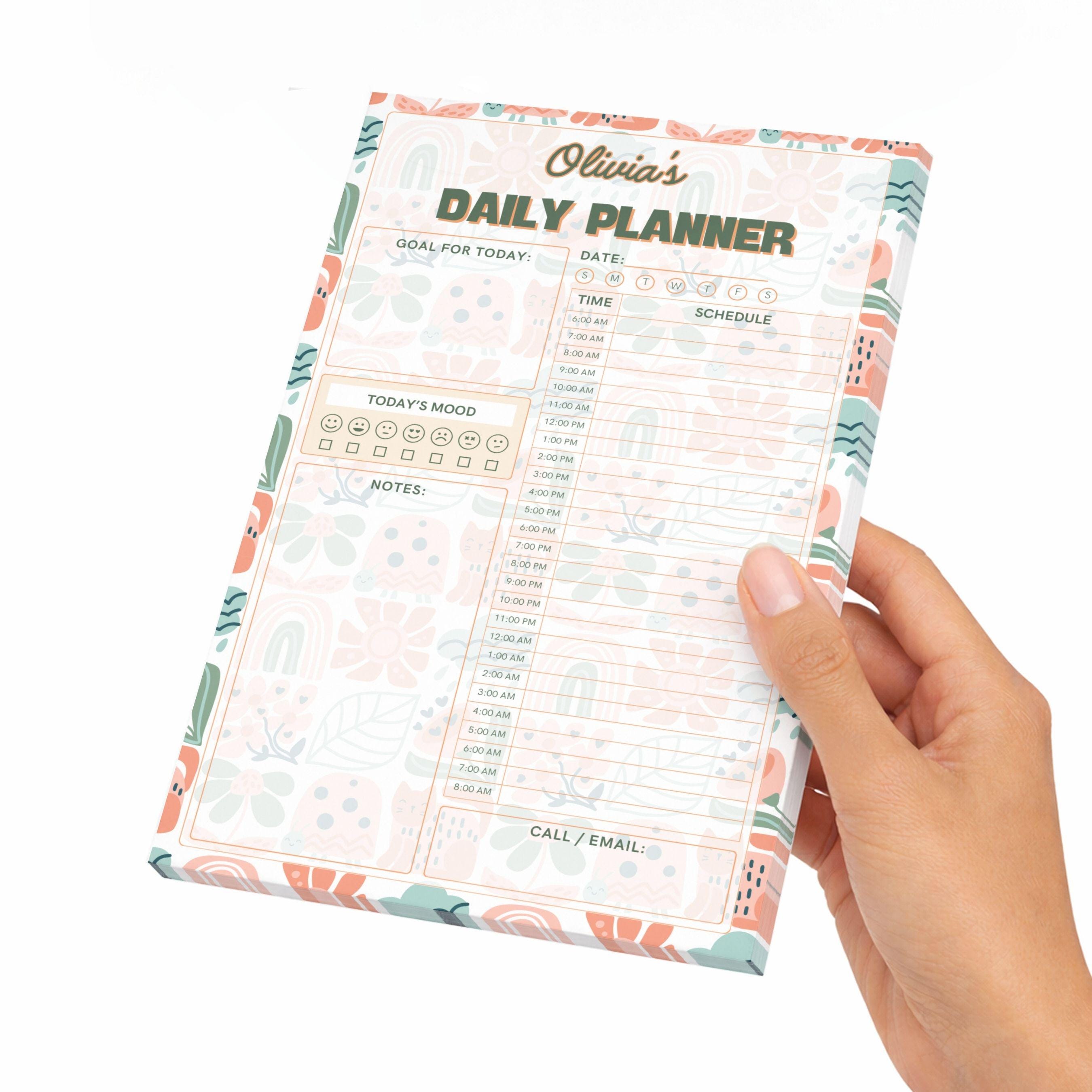 Personalized Floral Daily Planner Notepad 5" X 8", Stationery Gifts, 50 ...