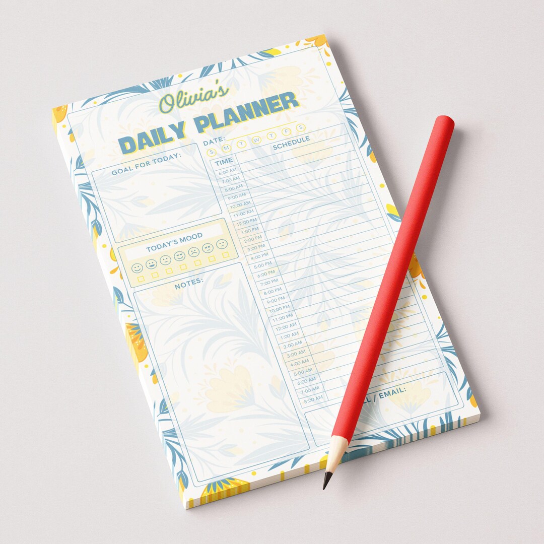 Personalized Floral Daily Planner Notepad 5" X 8", Stationery Gifts, 50 ...