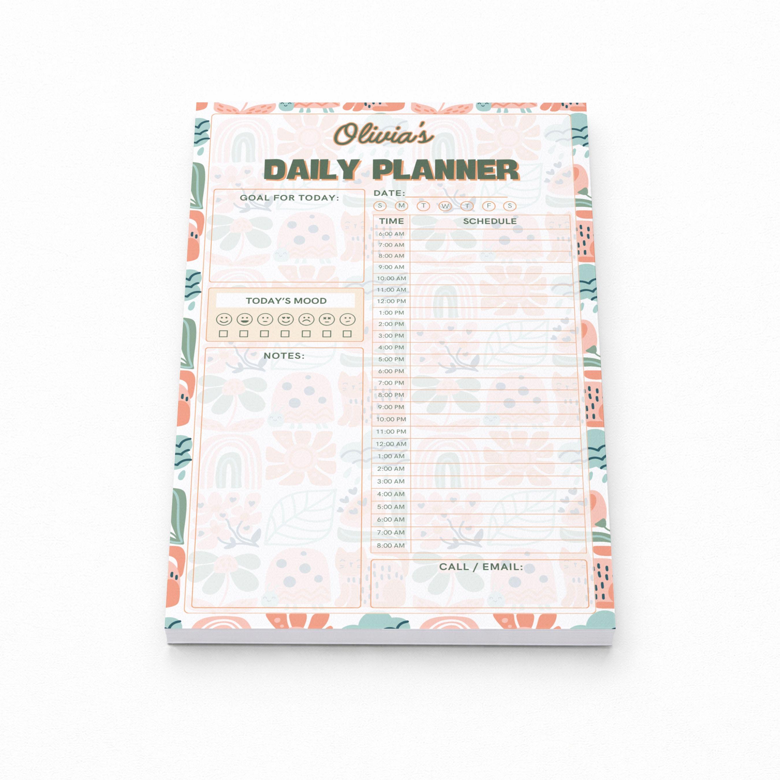 Personalized Floral Daily Planner Notepad 5" X 8", Stationery Gifts, 50 ...