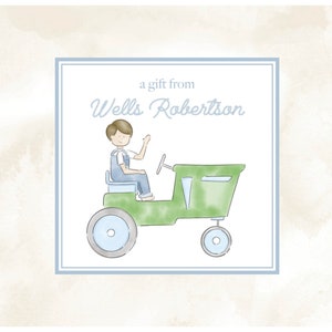 Étiquette cadeau personnalisée Boys Tractor / Carte d’appel / Carte d’enceinte / Bleu / Enfants