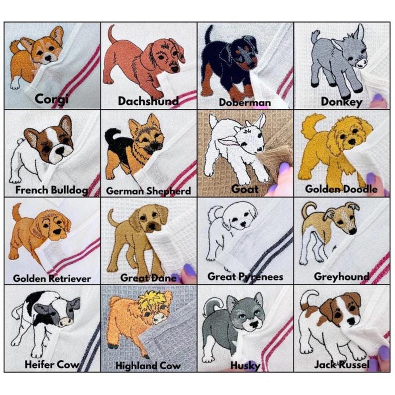 Embroidered Dog Kitchen Towel | Playful Pet Corner Detail, Absorbent Dish Towel image 7