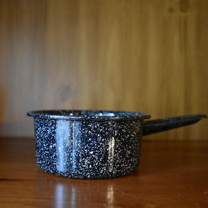 Vintage Black and White Speckled Enamelware Sauce Pot