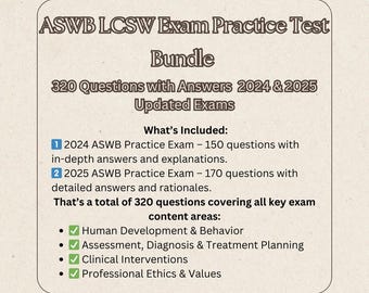 Inclusief 2 neptests! ASWB LCSW-examenoefentestbundel | 320 vragen met antwoorden | Bijgewerkte examens 2024 en 2025