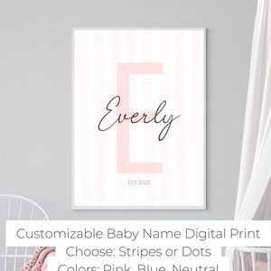 Segno del nome del bambino personalizzato minimalista, arredamento vivaio personalizzato per neonato, stampa Everly Blake per la stanza del bambino, regalo di congratulazioni per bambini