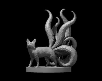 DnD Minifig Kitsune Dungeons and Dragons Mini Figurine Resin 3D Printed 9 nine tailed fox