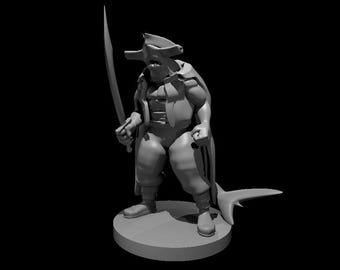 DnD Mini Figurine Hammerhead Pirate with Scimitar: 3D Printed Resin Dungeons and Dragons Miniatures