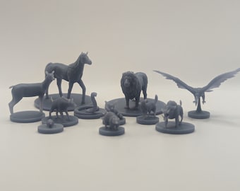 Grassland Druid Wild Shape Minis | DnD Animal Miniatures Set | Wildshape Resin Figurines – Horse Lion Deer Snake Hog Hyena Mouse