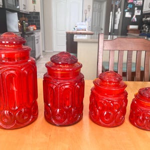 LE Smith moon and stars glass Amberina canister set