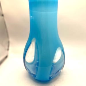 MCM cased vase with blue and white. clear windows all around