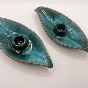 Blue Mountain pottery leaf candle holders