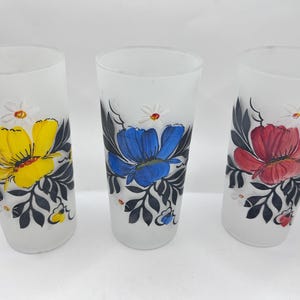 Hazel Atlas frosted floral panels drinking glasses set of 3