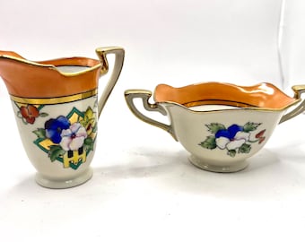 Noritake hand painted lusterware sugar/creamer set