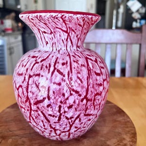 Vintage red and white art glass vase