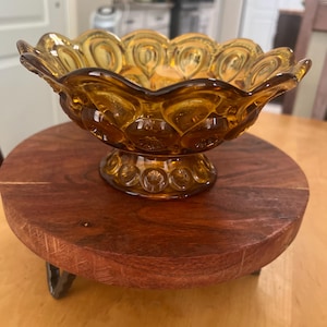LE Smith Amber glass candle holder moon and stars vintage bowl