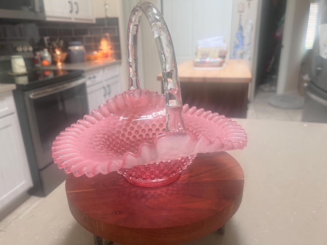 Fenton Pink Hobnail Ruffled Opalescent Glass Basket - Etsy