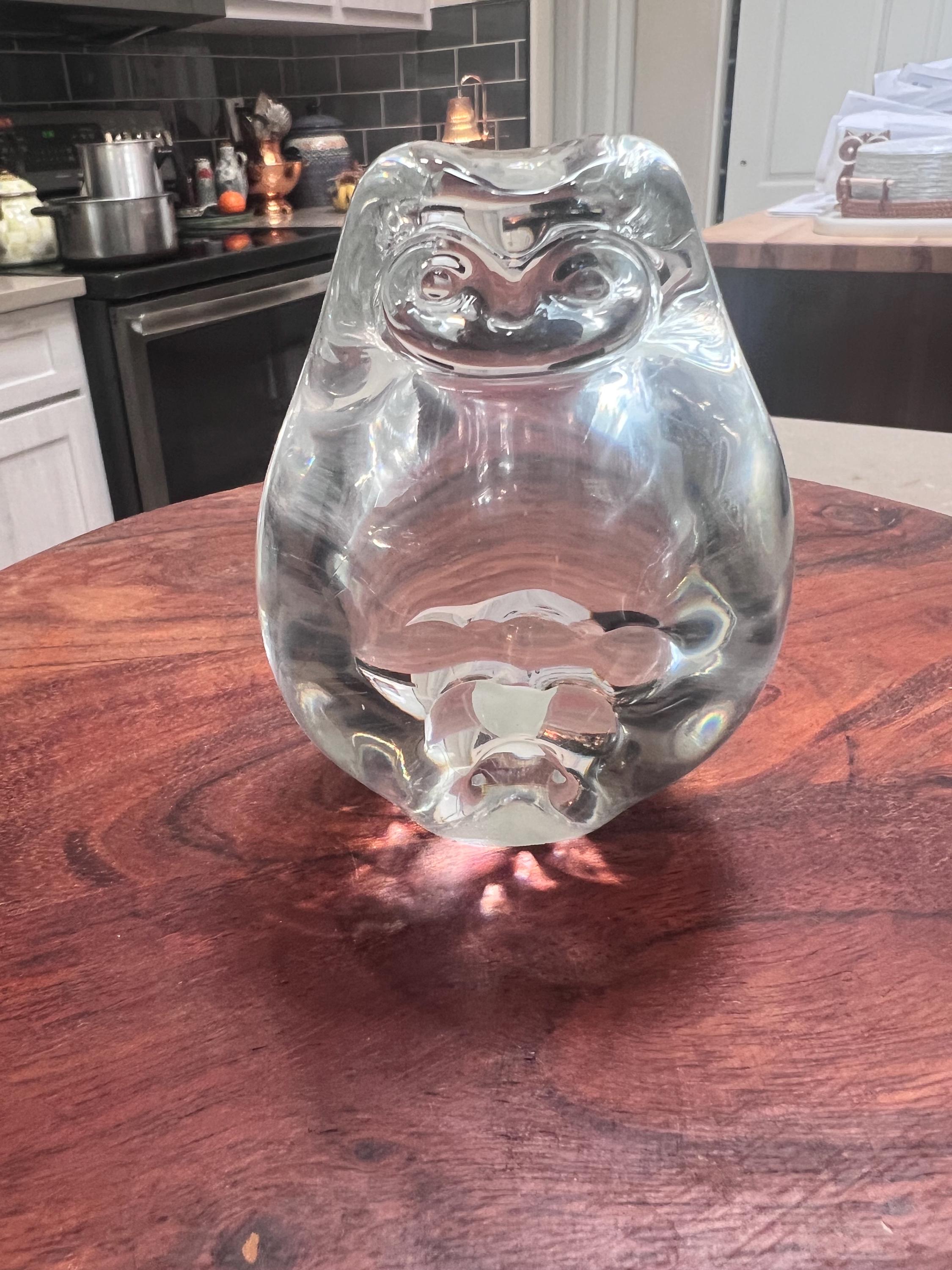 Homegaard clear crystal owl figure or paperweight signed by artist
