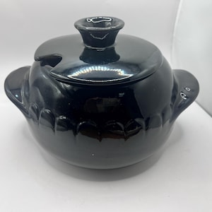 Frankoma black pottery pot or tourene