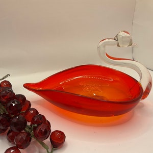 Viking ruby red swan dish with clear neck and head