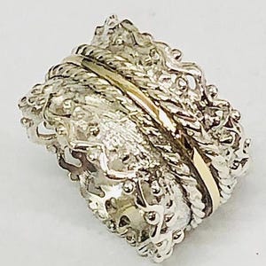 Rotating ring, 925, bicolor, real silver and gold, crown
