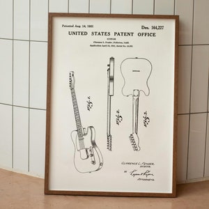 Telecaster Patent Poster – Vintage Guitar Blueprint Wall Art, Iconic Music Decor, Perfect Gift for Guitarists and Music Fans