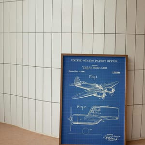 Airplane Patent Poster – Vintage Aviation Blueprint Wall Art, Retro Decor for Pilots and Aviation Enthusiasts