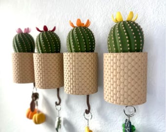 Gancho de pared para llaves con forma de cactus / Colgador de llaves desplegable con forma de flor / Bonito organizador de llaves para la entrada / Decoración vegetal divertida / Regalo de inauguración de la casa