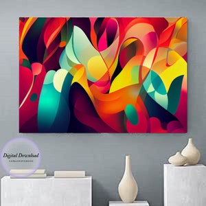 Impression, art mural abstrait, art mural coloré, art mural imprimable, ensemble dimpressions abstraites art mural extra large, décoration sur lit, 1 image HD 300dpi image 2