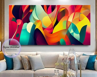 Impression, art mural abstrait, art mural coloré, art mural imprimable, ensemble d’impressions abstraites art mural extra large, décoration sur lit, 1 image HD 300dpi