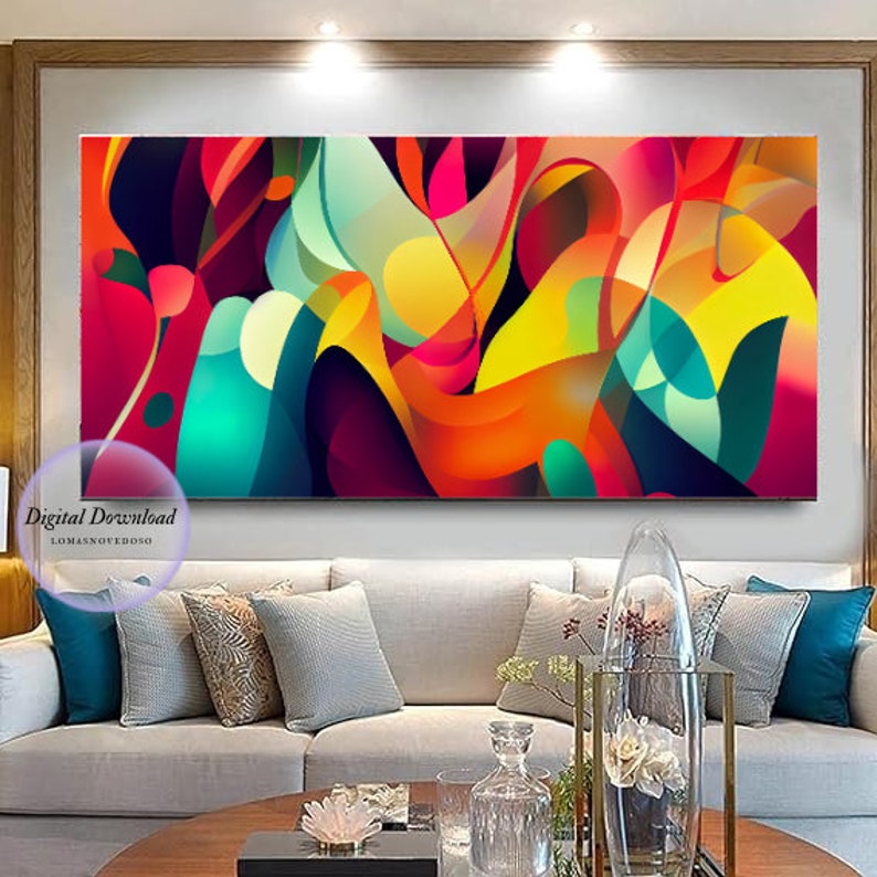 Impression, art mural abstrait, art mural coloré, art mural imprimable, ensemble dimpressions abstraites art mural extra large, décoration sur lit, 1 image HD 300dpi image 1