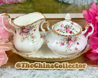 EXTREMELY RARE Vintage Royal Albert Lydia Large Creamer & Lidded Sugar Bowl Set