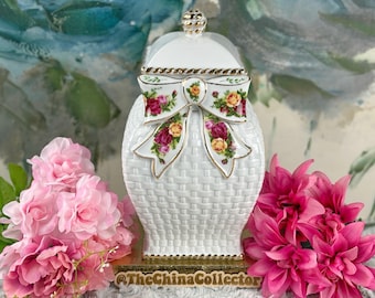 LARGE Royal Albert Old Country Roses Basketweave Cookie Jar, Mint & Unused