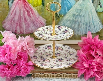 RARE Royal Albert English Chintz 2Tier Cake Stand, MINT, Bone China, Floral