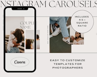 Mall för Instagram-karusell med bohemisk bröllopsfotograf för Canva (4:5 och kvadrat)