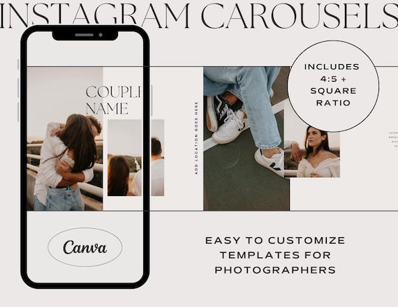 Carousel Instagram IG NEW 4:5 Templates for Canva Boho Wedding Photographer. DIY Affordable and Easy. Make Your Own Social Media Collage
