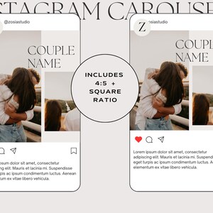 Carousel Instagram IG Templates for Canva Boho Wedding Photographer. DIY Affordable and Easy to Use. Make Your Own Social Media Collage. Using Boho and Neutral Colors and Photos. For Engagement, Portrait and Weddings.