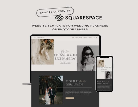 Squarespace Website Template for Wedding Planner or Photographer. DIY Affordable Fluid Engine One Page Landing Page Customize Make Your Own.