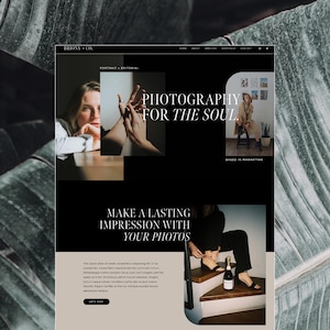 May include: Website design featuring a black and white layout with the text "Photography for the Soul." The site includes portrait and editorial photography examples, with a call to action to "Make a lasting impression with your photos."