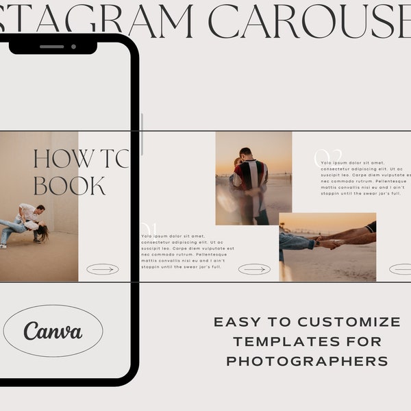 Carousel Instagram IG Templates for Canva Boho Wedding Photographer. DIY Affordable and Easy to Use. Make Your Own Social Media Collage.