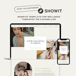 Showit Website Template for Therapist Wellness Counsellor DIY Affordable Show It One Page Landing Page Website Customize Make Your Own.